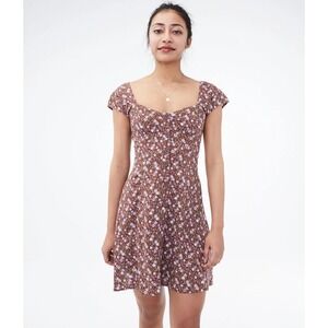 Aeropostale Brown Purple Ditsy Floral Button Front Casual Cute Mini Dress Size S